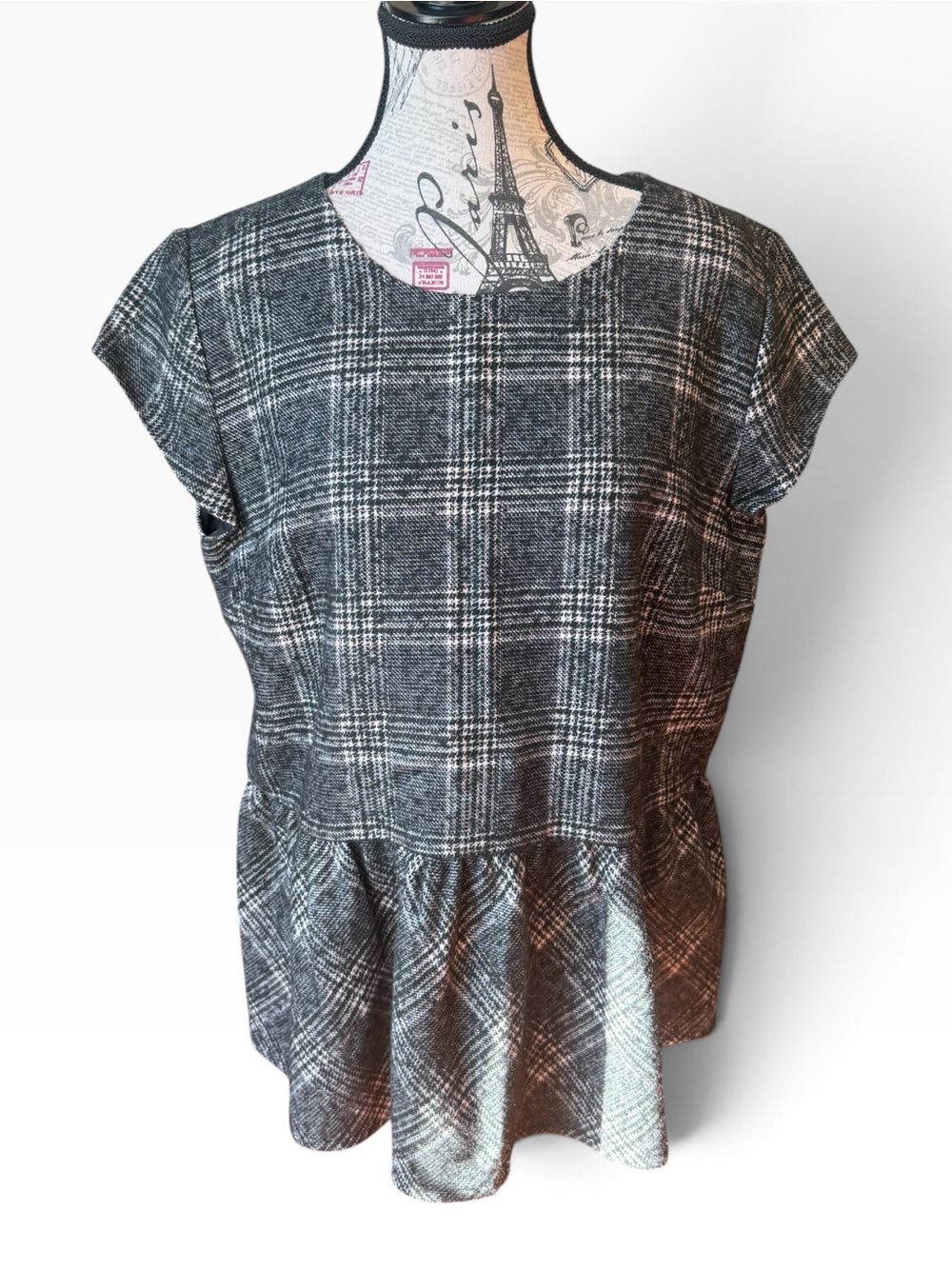 NWT Halogen Black Gray Plaid Wool Blend Peplum Top Size 1X